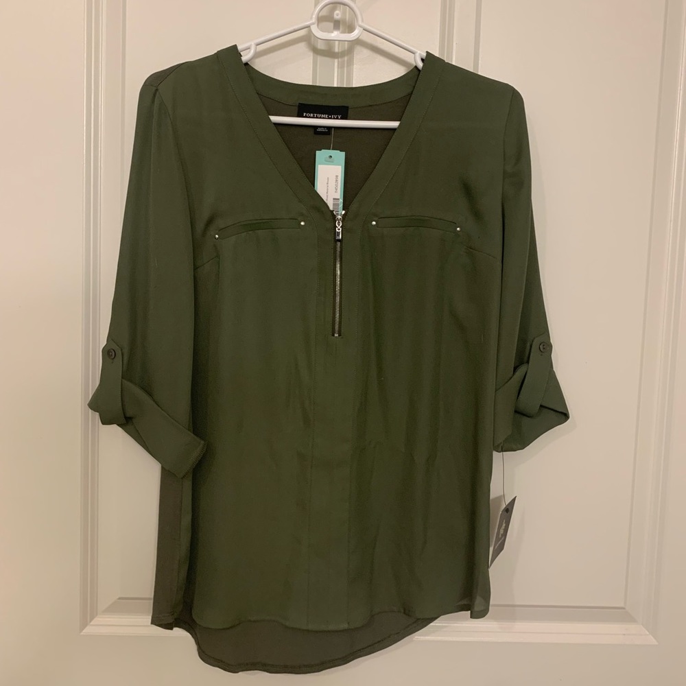 Fortune and Ivy Olive Blouse Size Small
